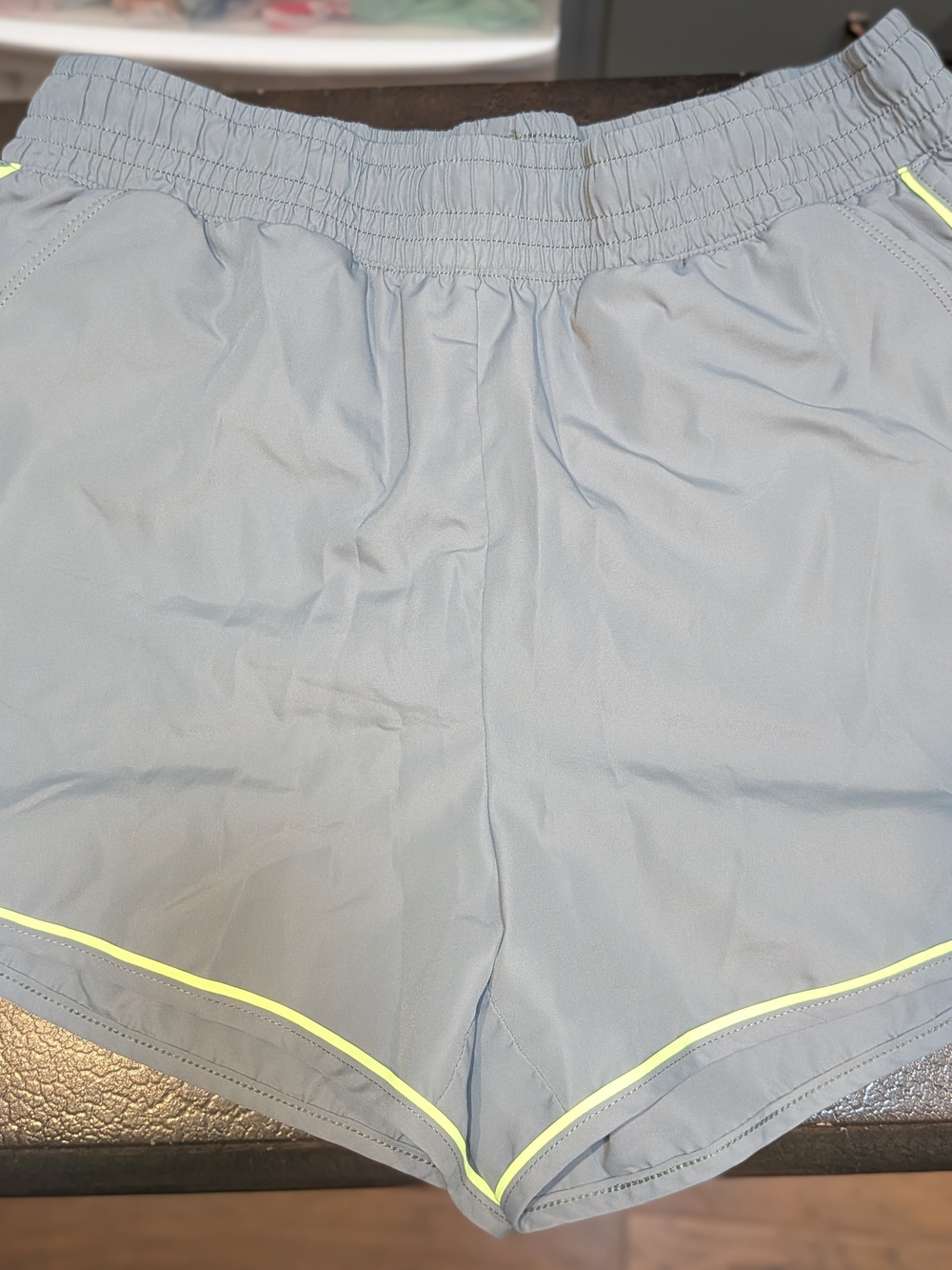 Athletic Works Light Green/Gray Women's Athletic Shorts with Neon Yellow Trim M